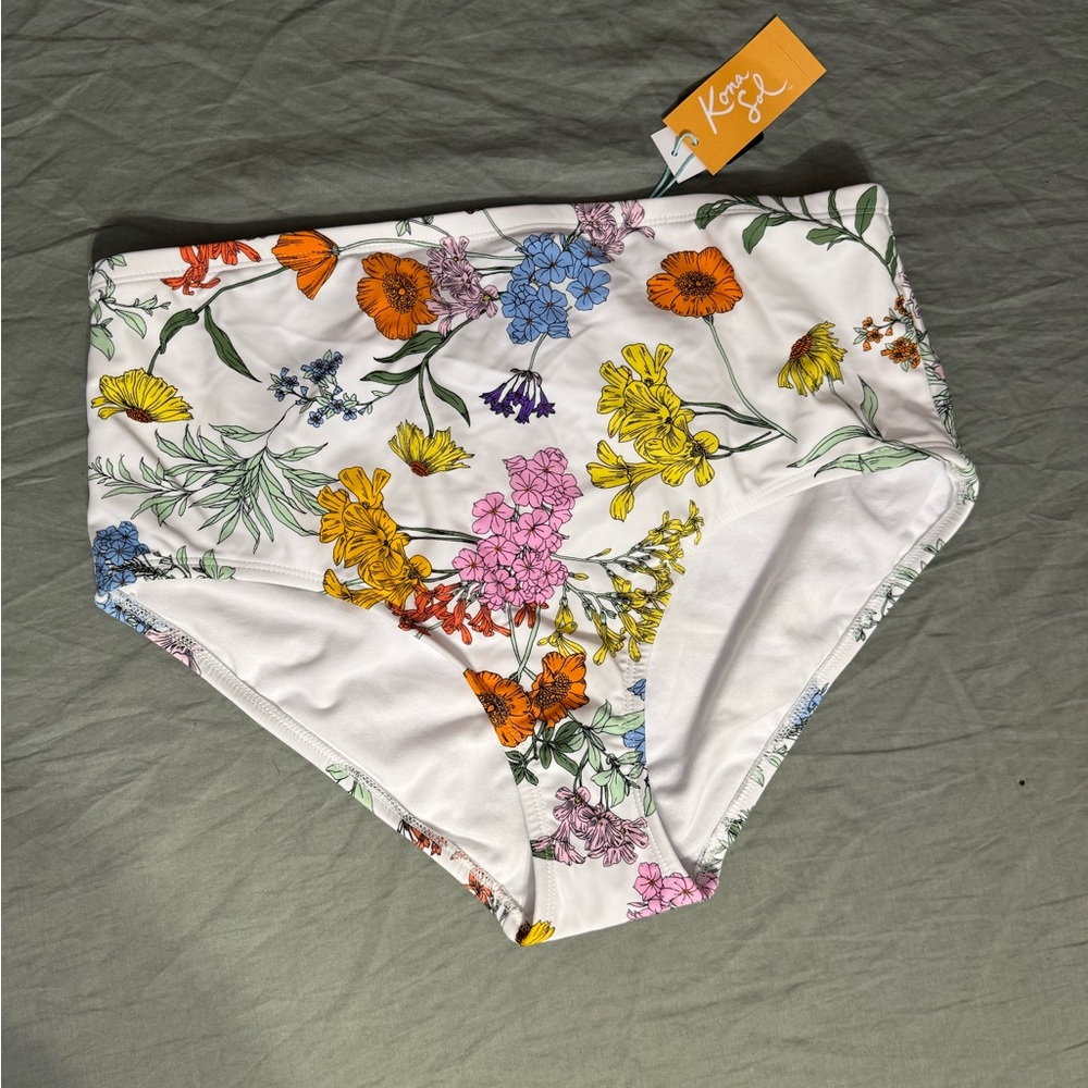 Kona Sol multicolor floral medium coverage high waist swim suit bottom - X (14W)